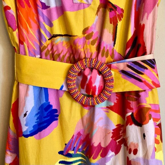 SOLD FARM Rio Neon Macaws Maxi Dress Beaded Tropical Bird Yellow Pink Size L - Picture 9 of 16